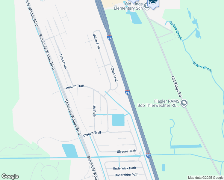 map of restaurants, bars, coffee shops, grocery stores, and more near 19 Ullian Trail in Palm Coast