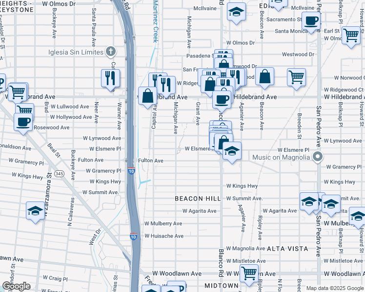 map of restaurants, bars, coffee shops, grocery stores, and more near 1026 West Lynwood Avenue in San Antonio