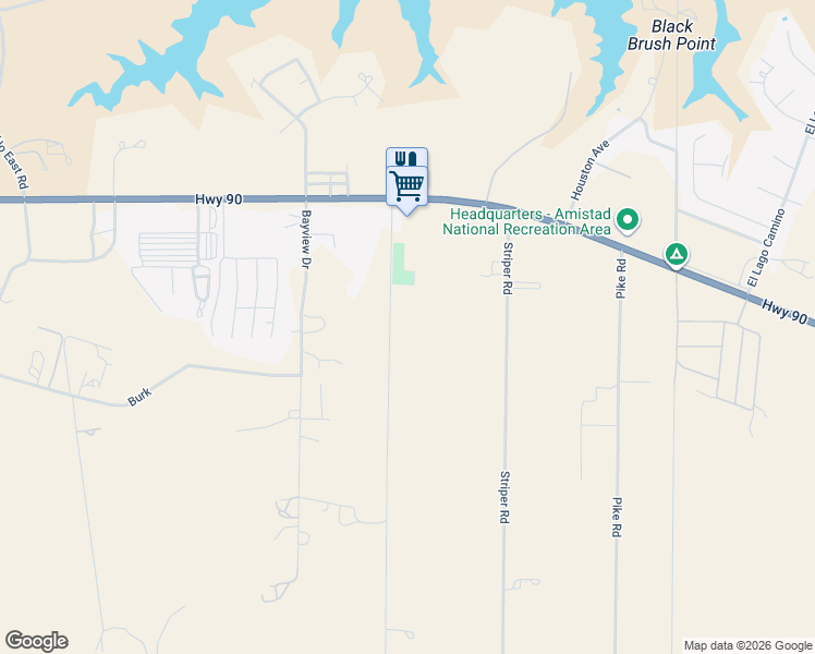 map of restaurants, bars, coffee shops, grocery stores, and more near 287 Lakeshore Drive in Del Rio