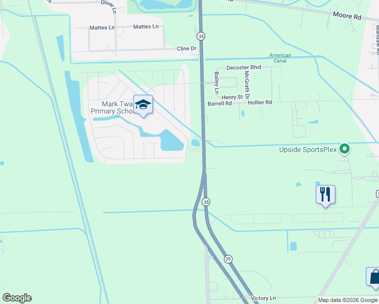 map of restaurants, bars, coffee shops, grocery stores, and more near 4660 Kendall Crest Drive in Alvin