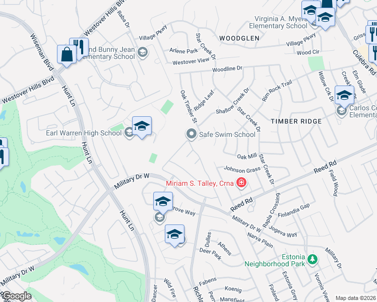 map of restaurants, bars, coffee shops, grocery stores, and more near 9210 Vinca Pass in San Antonio
