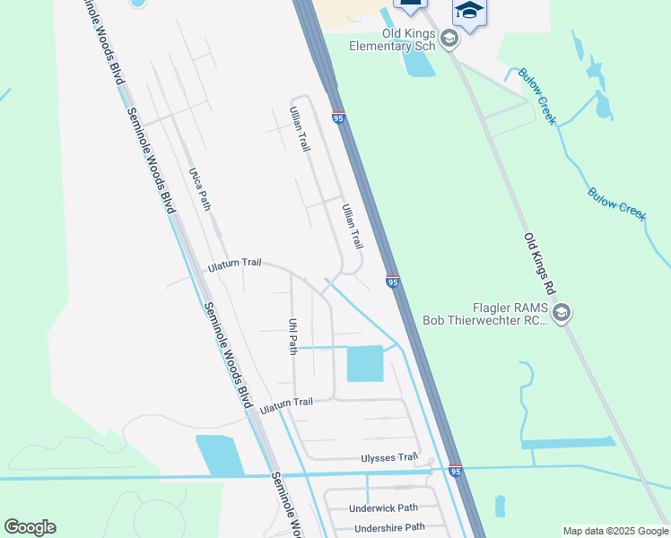 map of restaurants, bars, coffee shops, grocery stores, and more near 19 Ullian Trail in Palm Coast