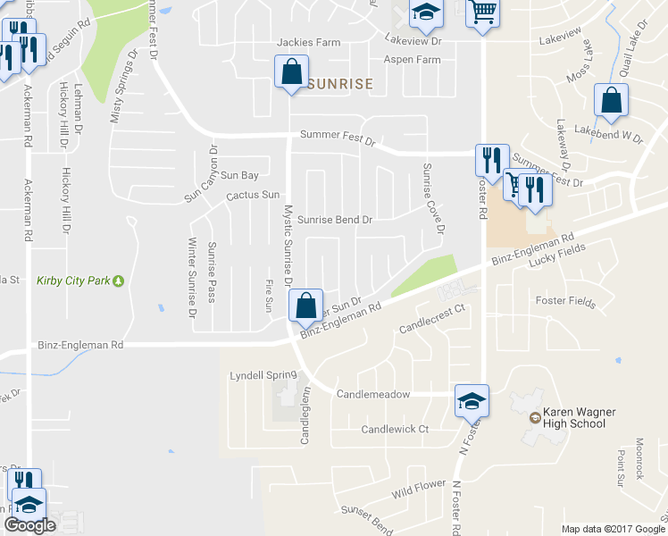 map of restaurants, bars, coffee shops, grocery stores, and more near 4036 Comanche Sunrise in San Antonio