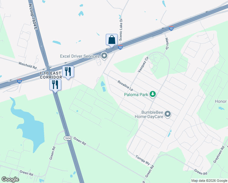 map of restaurants, bars, coffee shops, grocery stores, and more near 10437 Margarita Loop in Converse