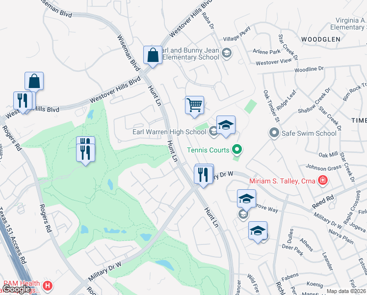 map of restaurants, bars, coffee shops, grocery stores, and more near 2630 Lakehills Street in San Antonio