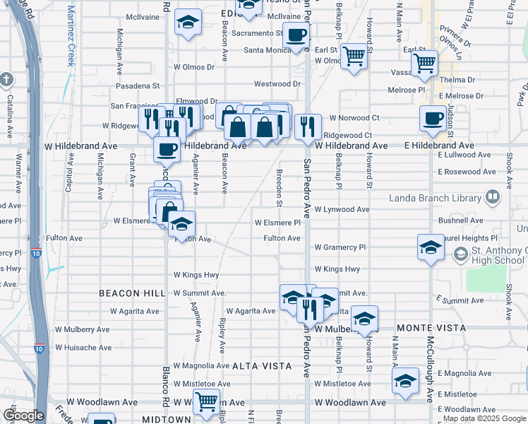 map of restaurants, bars, coffee shops, grocery stores, and more near 522 West Lynwood Avenue in San Antonio