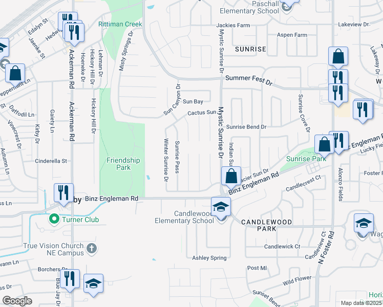 map of restaurants, bars, coffee shops, grocery stores, and more near 4074 Gallery Sun Drive in San Antonio