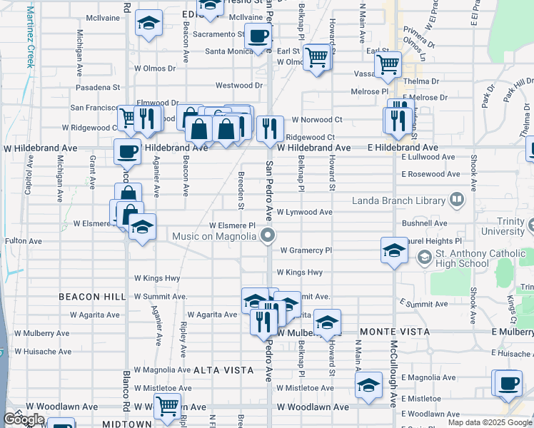 map of restaurants, bars, coffee shops, grocery stores, and more near 334 West Lynwood Avenue in San Antonio