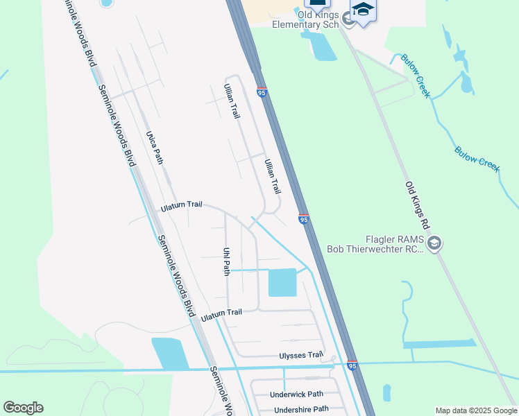 map of restaurants, bars, coffee shops, grocery stores, and more near 19 Ullian Trail in Palm Coast
