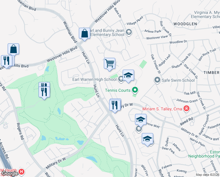 map of restaurants, bars, coffee shops, grocery stores, and more near 2622 Concan Street in San Antonio