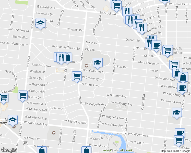 map of restaurants, bars, coffee shops, grocery stores, and more near 2319 West Gramercy Place in San Antonio
