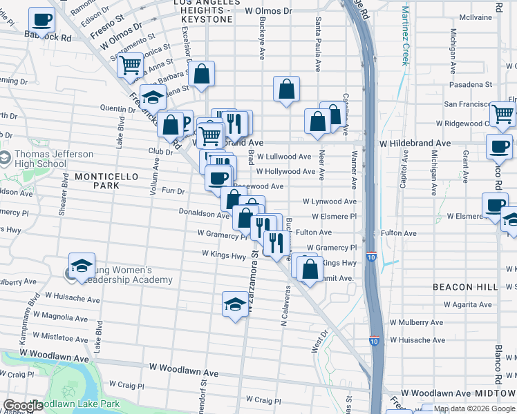 map of restaurants, bars, coffee shops, grocery stores, and more near in San Antonio