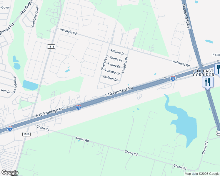 map of restaurants, bars, coffee shops, grocery stores, and more near 9226 Newcombe Drive in Converse
