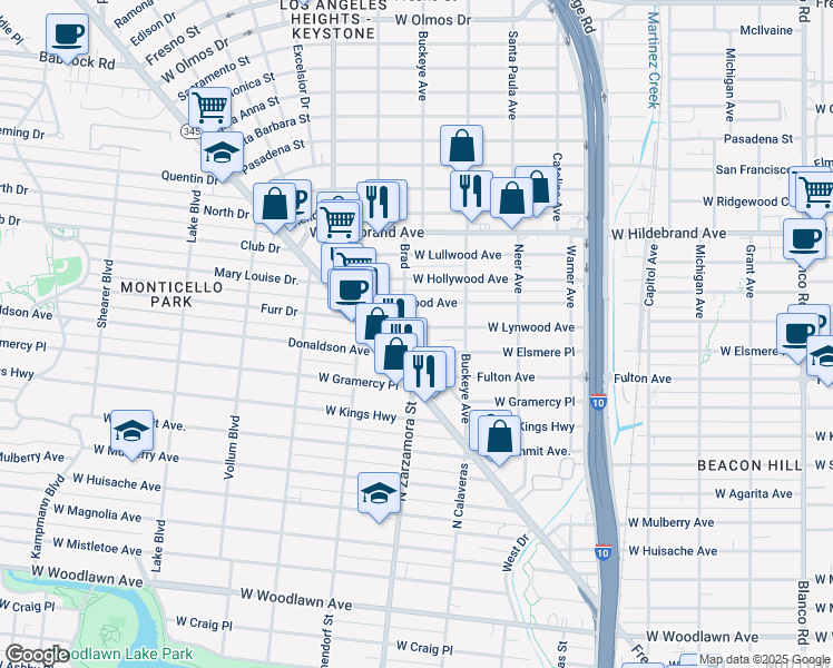 map of restaurants, bars, coffee shops, grocery stores, and more near in San Antonio