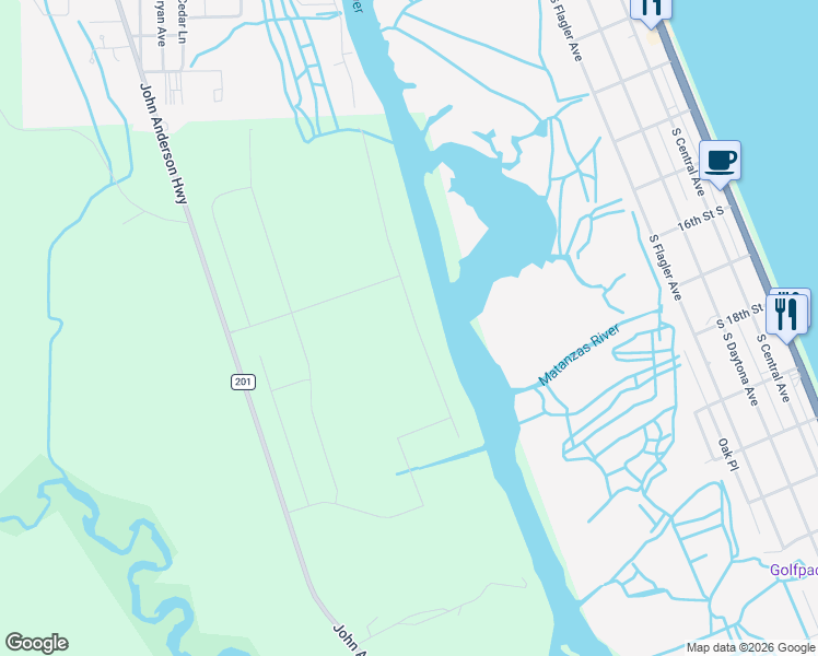 map of restaurants, bars, coffee shops, grocery stores, and more near 1799 John Anderson Highway in Flagler Beach