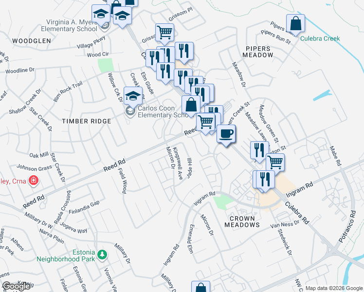 map of restaurants, bars, coffee shops, grocery stores, and more near 2651 Jade Hill in San Antonio
