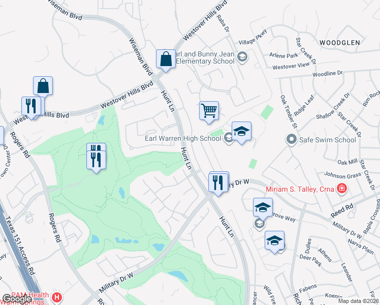 map of restaurants, bars, coffee shops, grocery stores, and more near 2630 Lakehills Street in San Antonio