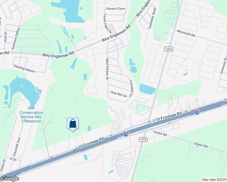 map of restaurants, bars, coffee shops, grocery stores, and more near 8419 Sea Rim Drive in Converse