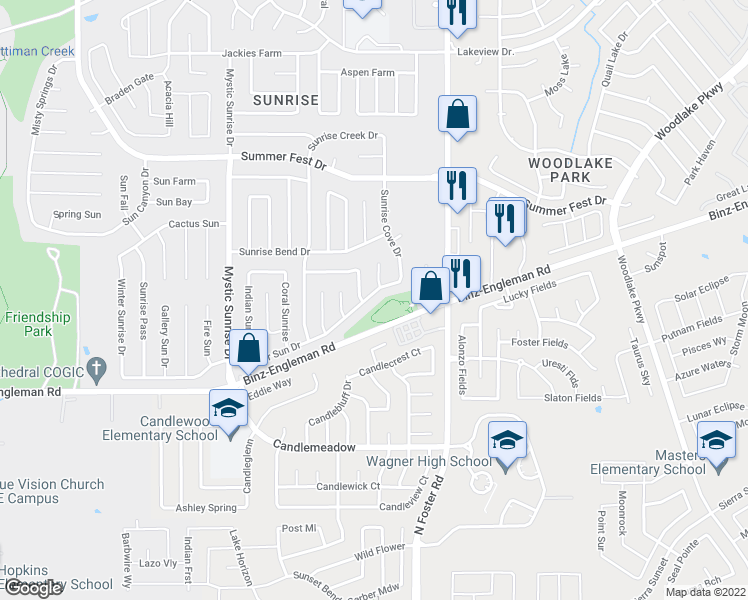 map of restaurants, bars, coffee shops, grocery stores, and more near 6072 Glacier Sun Drive in San Antonio