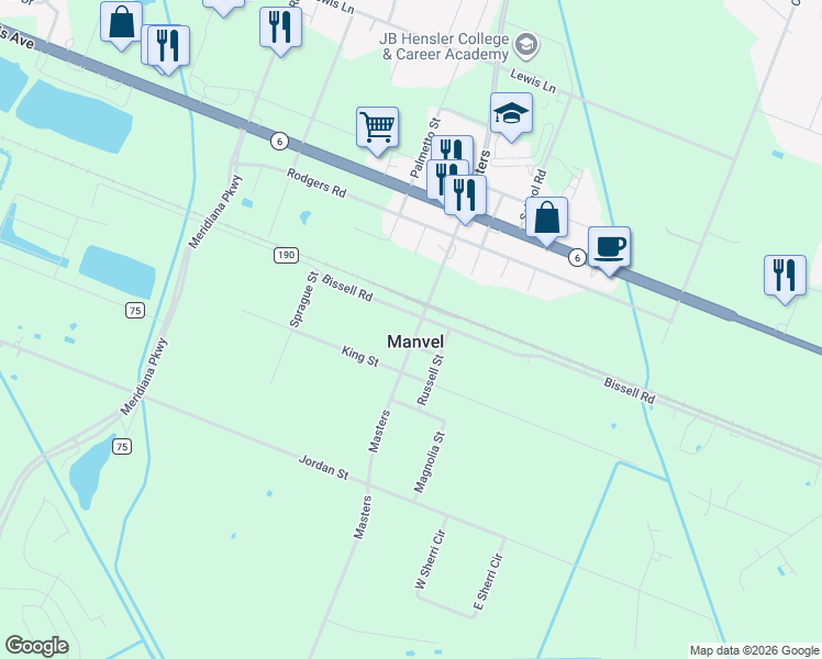 map of restaurants, bars, coffee shops, grocery stores, and more near 7810 Masters in Manvel