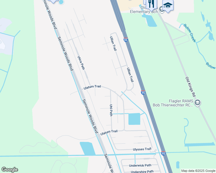 map of restaurants, bars, coffee shops, grocery stores, and more near 35 Ulaturn Trail in Palm Coast