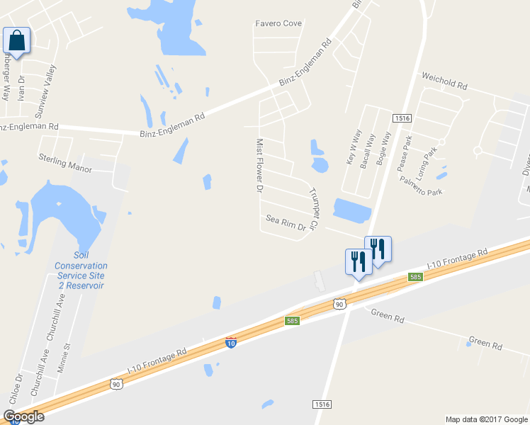 map of restaurants, bars, coffee shops, grocery stores, and more near 8407 Sea Rim Drive in Converse