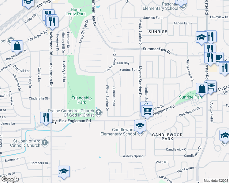 map of restaurants, bars, coffee shops, grocery stores, and more near 4094 Winter Sunrise Drive in San Antonio