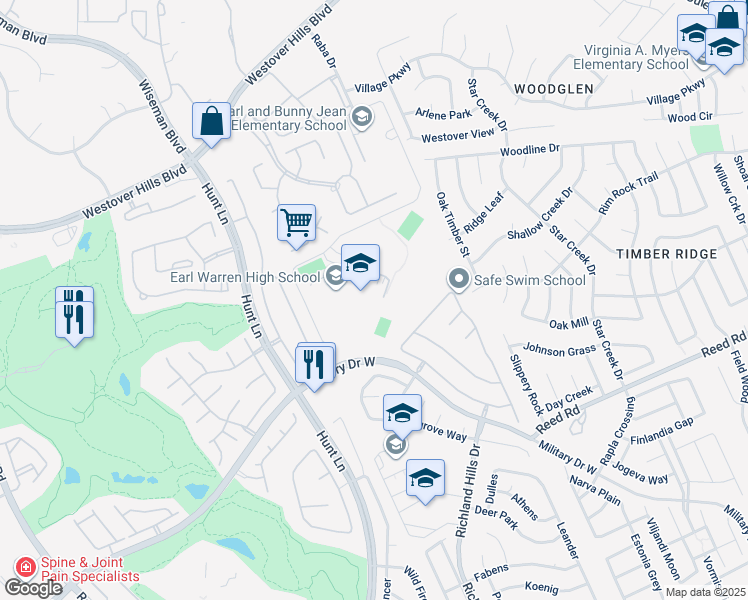 map of restaurants, bars, coffee shops, grocery stores, and more near 9411 Military Drive West in San Antonio
