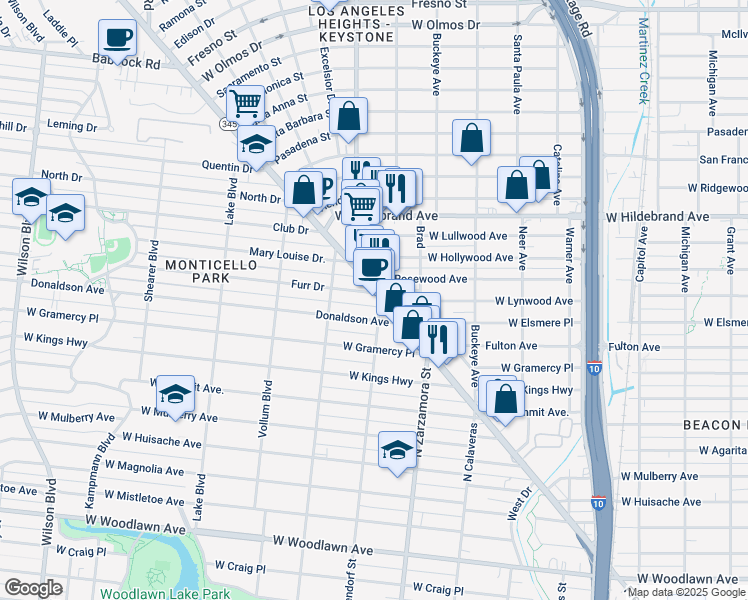 map of restaurants, bars, coffee shops, grocery stores, and more near 1901 U.S. 87 Bus in San Antonio