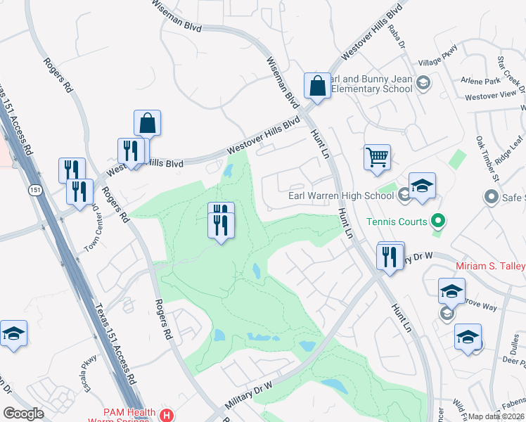 map of restaurants, bars, coffee shops, grocery stores, and more near 9706 Aviara Golf in San Antonio