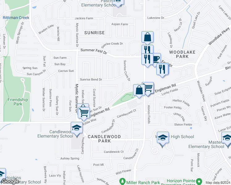 map of restaurants, bars, coffee shops, grocery stores, and more near 4005 Sun Harbour Drive in San Antonio