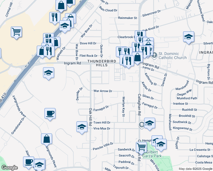 map of restaurants, bars, coffee shops, grocery stores, and more near 2719 War Arrow in San Antonio