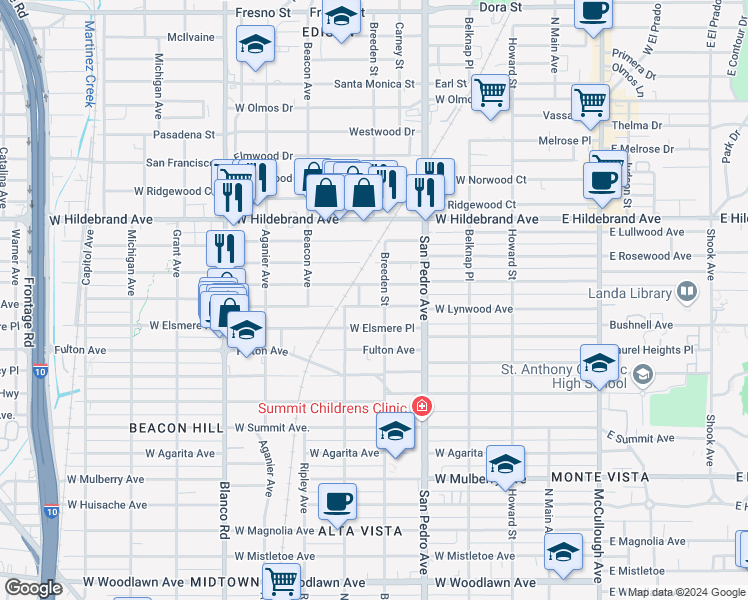 map of restaurants, bars, coffee shops, grocery stores, and more near 522 West Lynwood Avenue in San Antonio