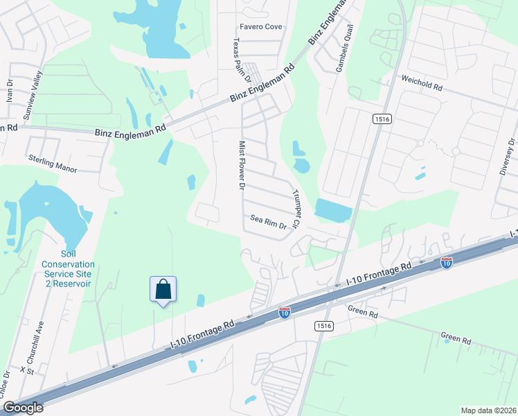map of restaurants, bars, coffee shops, grocery stores, and more near 8419 Sea Rim Drive in Converse