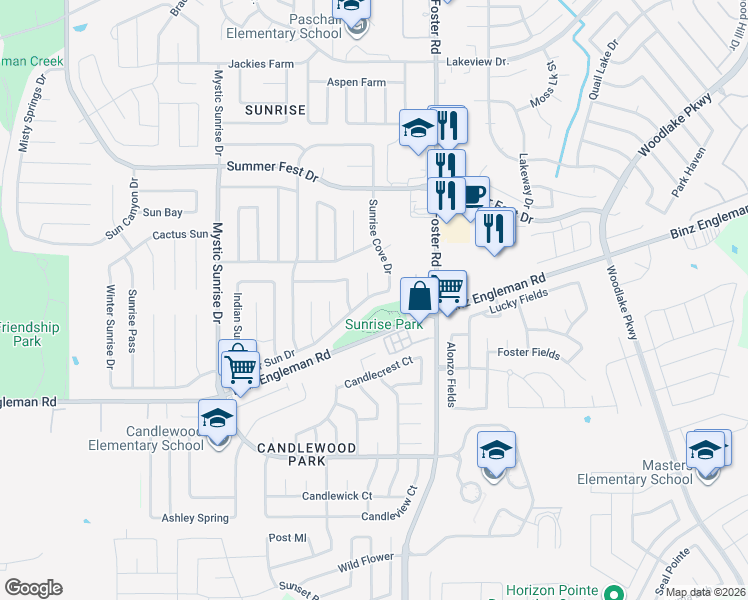 map of restaurants, bars, coffee shops, grocery stores, and more near 6072 Glacier Sun Drive in San Antonio