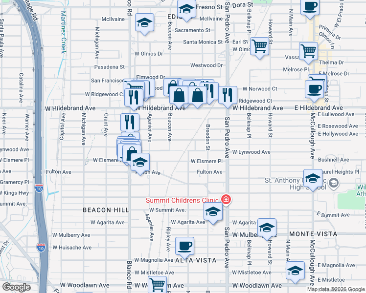 map of restaurants, bars, coffee shops, grocery stores, and more near 622 West Lynwood Avenue in San Antonio
