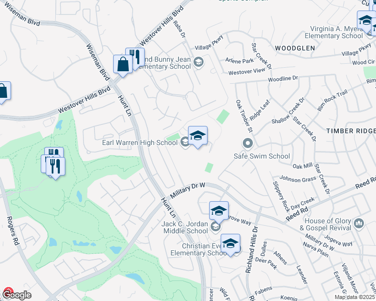 map of restaurants, bars, coffee shops, grocery stores, and more near 9411 Military Drive West in San Antonio