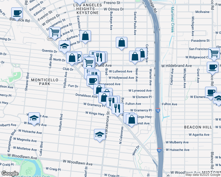 map of restaurants, bars, coffee shops, grocery stores, and more near in San Antonio