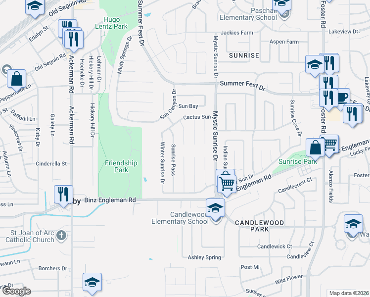map of restaurants, bars, coffee shops, grocery stores, and more near 4074 Gallery Sun Drive in San Antonio