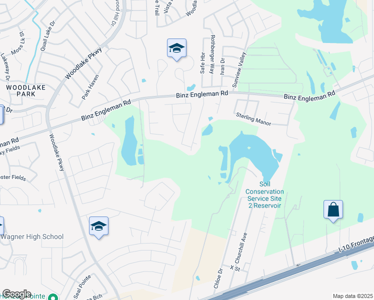 map of restaurants, bars, coffee shops, grocery stores, and more near IH10 Avenue East Street in Converse