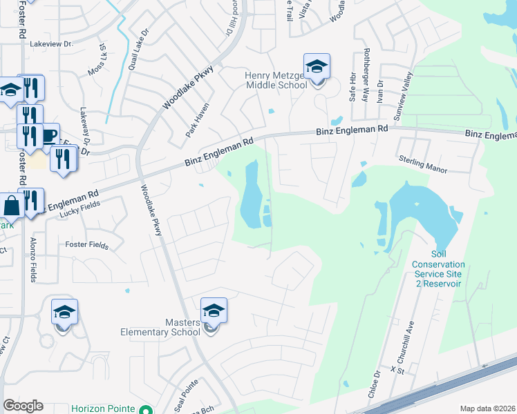 map of restaurants, bars, coffee shops, grocery stores, and more near 7380 Binz-Engleman Road in Converse
