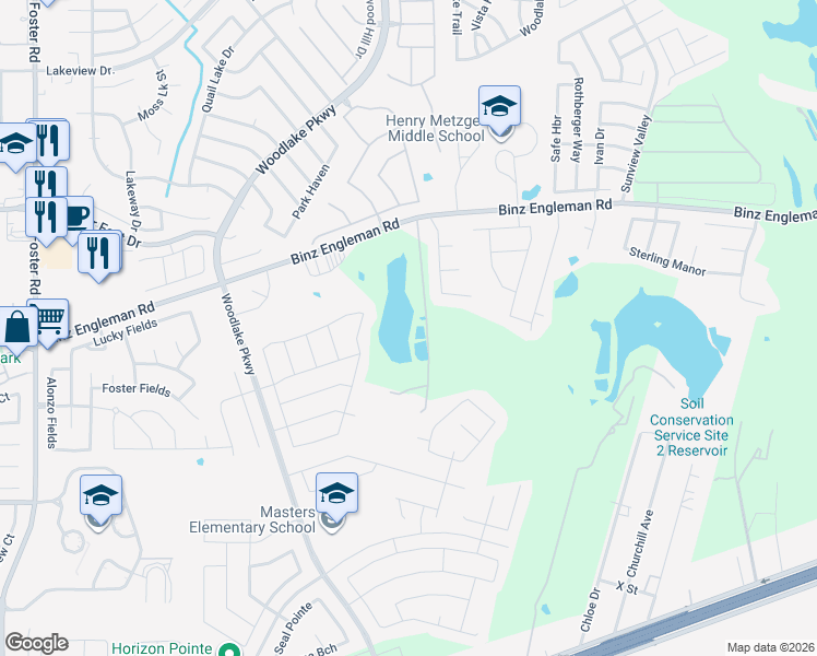 map of restaurants, bars, coffee shops, grocery stores, and more near 7380 Binz-Engleman Road in Converse