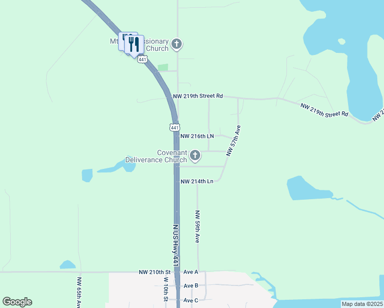 map of restaurants, bars, coffee shops, grocery stores, and more near 5924 Northwest 216th Street in Micanopy