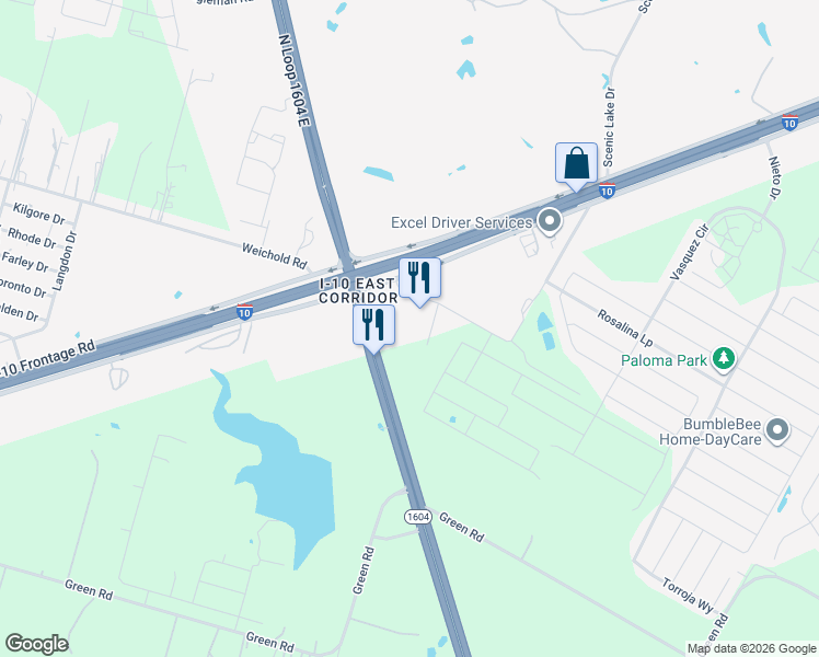 map of restaurants, bars, coffee shops, grocery stores, and more near 3839 Texas 1604 Loop in Converse