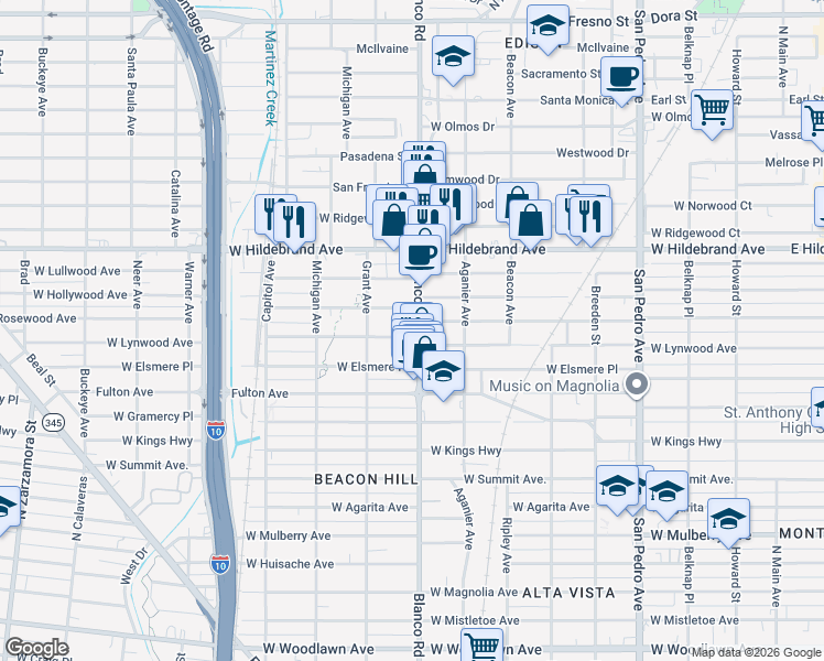 map of restaurants, bars, coffee shops, grocery stores, and more near 1811 Blanco Road in San Antonio