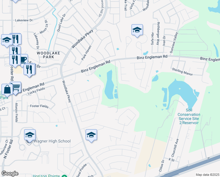 map of restaurants, bars, coffee shops, grocery stores, and more near 7380 Binz-Engleman Road in Converse