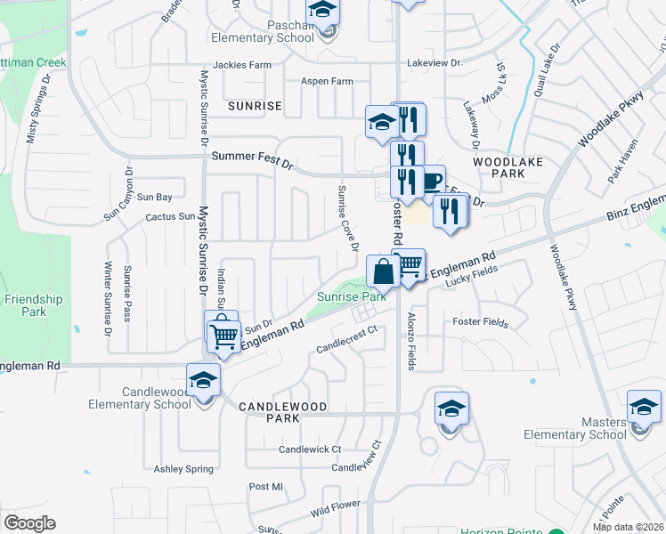 map of restaurants, bars, coffee shops, grocery stores, and more near 4003 Sunrise Bluff Drive in San Antonio