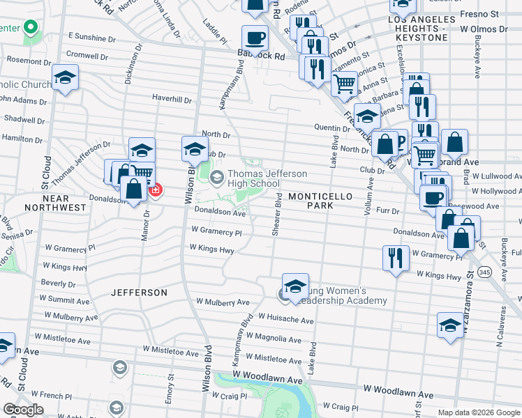 map of restaurants, bars, coffee shops, grocery stores, and more near 623 Donaldson Avenue in San Antonio