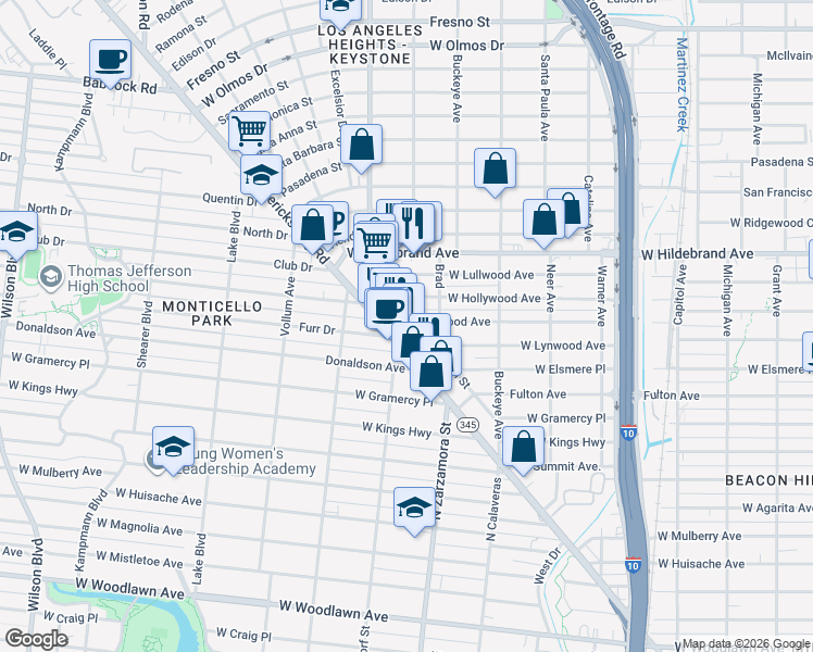 map of restaurants, bars, coffee shops, grocery stores, and more near 1631 West Rosewood Avenue in San Antonio