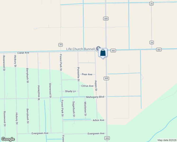 map of restaurants, bars, coffee shops, grocery stores, and more near 3670 Pear Ave in Bunnell